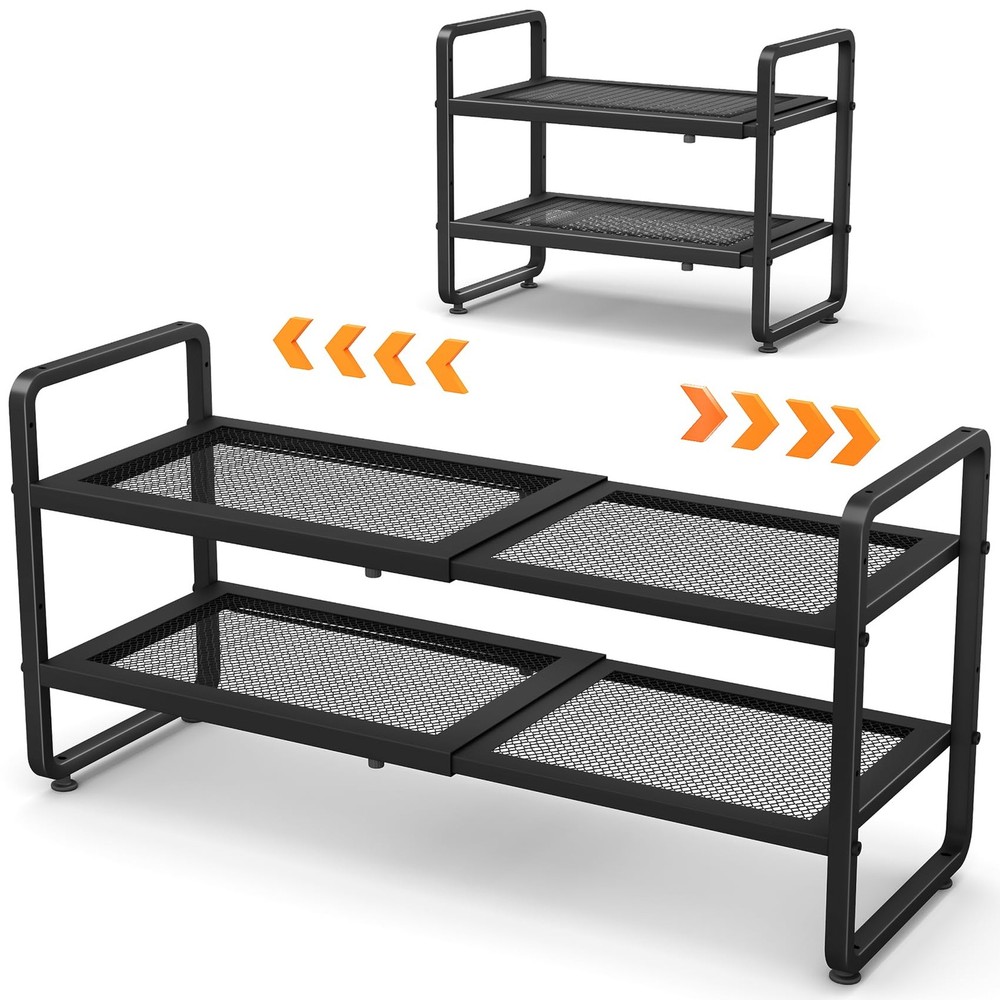 SNTD Shoe Rack - Expandable Organizer for Closet, 2-Tier, Black