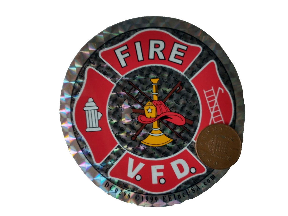 FIRE VFD Decal Sticker Reflective Round Small  3 inch+