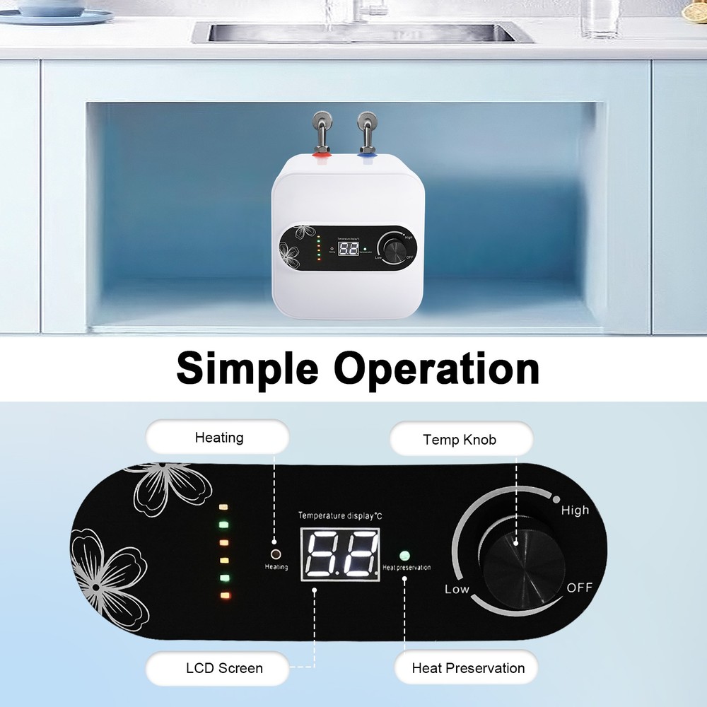 1500W Mini Tank Electric Water Heater 8L Point of Use Hot Water Boat RV