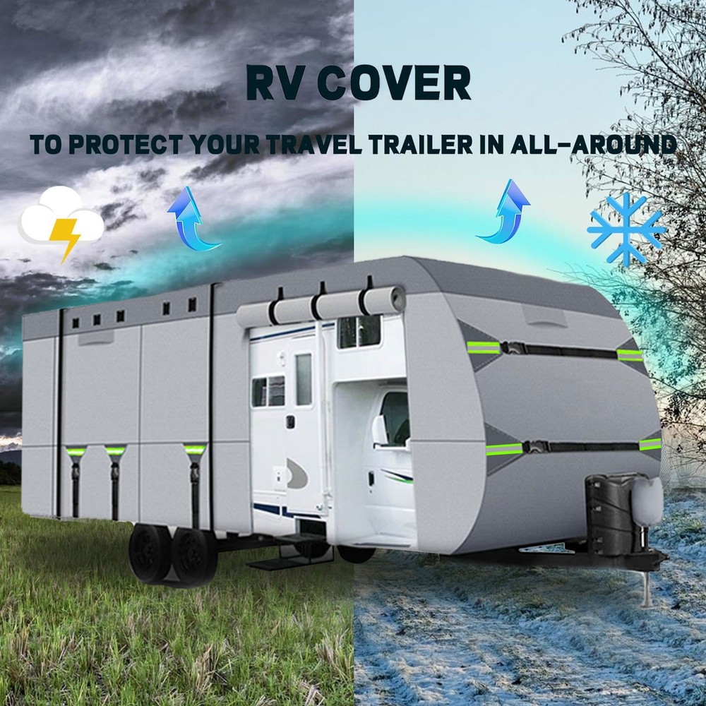 8 Layers Top Camper Cover Windproof Travel Trailer RV Cover Fit 24' to 27'