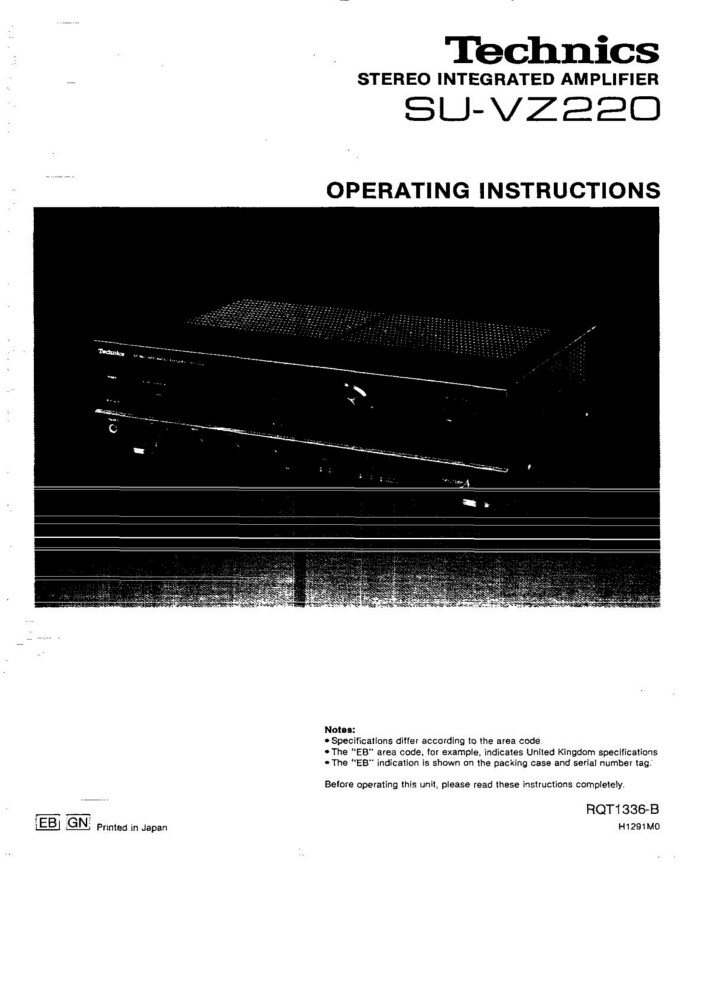 Technics SU-VZ220 Amplifier Owners Instruction Manual Reprint