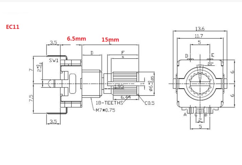 1pcs 360° Rotary Encoder Potentiometer With button switch Handle length 15mm