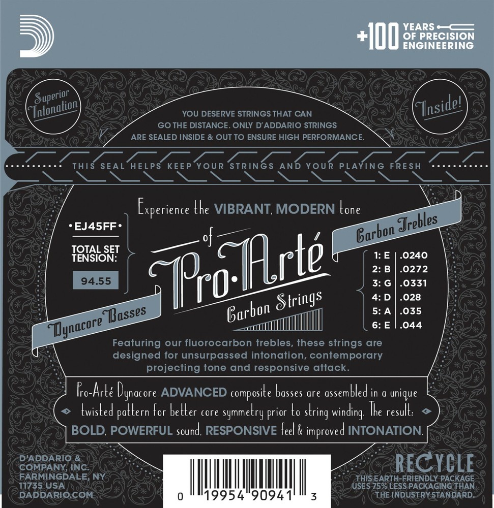 D'Addario EJ45FF Pro-Arté Carbon Dynacore Classical Guitar Strings Normal