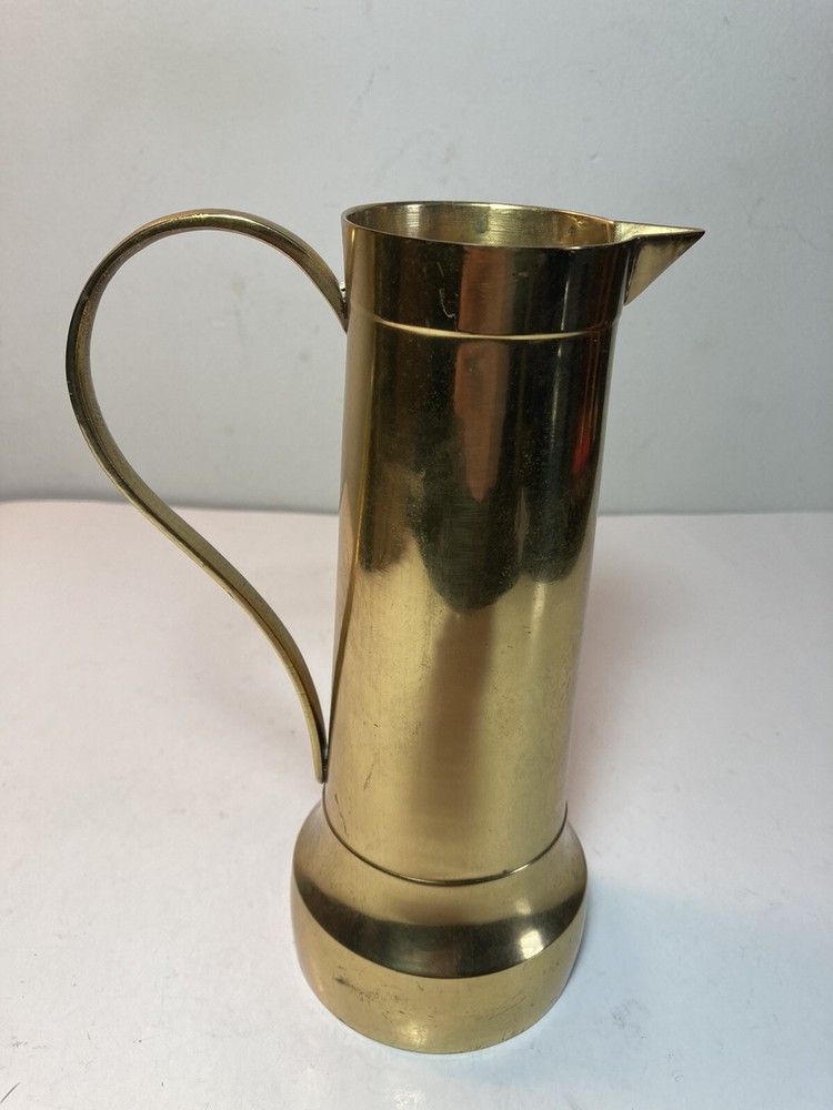 Vintage Solid Brass Pitcher Flower Pot Vase 7.75”