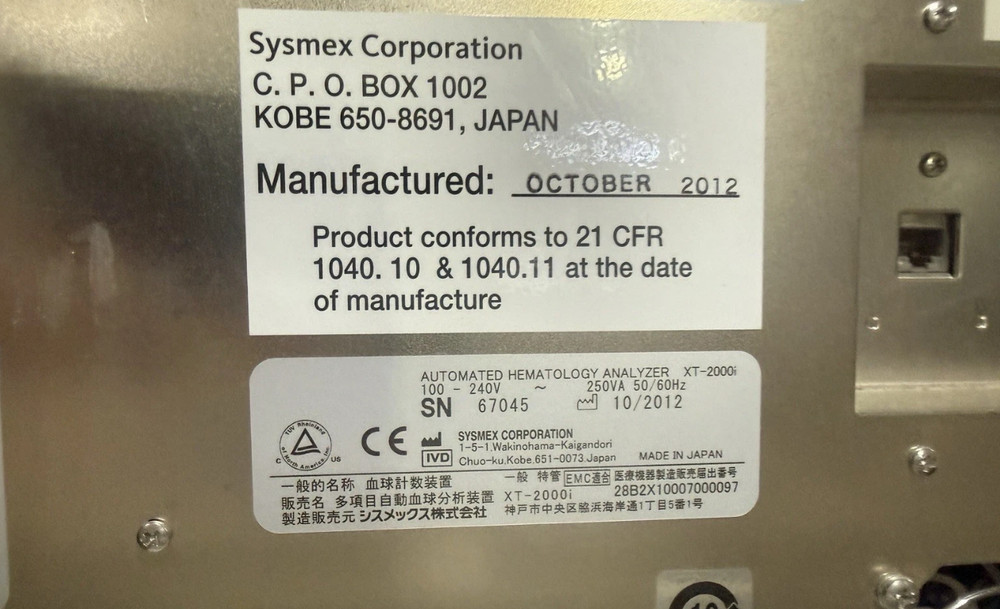 Sysmex XT-200i Automated Hematology Analyzer