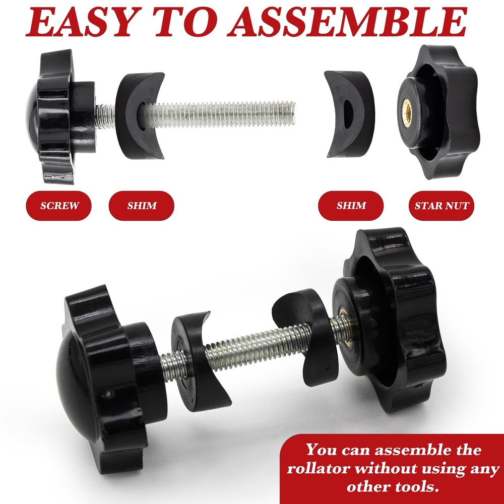 4 Set Replacement Arm Adjustment Knobs Rollator Walker Black