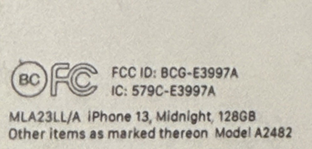 APPLE IPHONE 13 EMPTY BOX WITH SIM TOOL DECAL CHARGING WIRE 128GB BLACK A2482