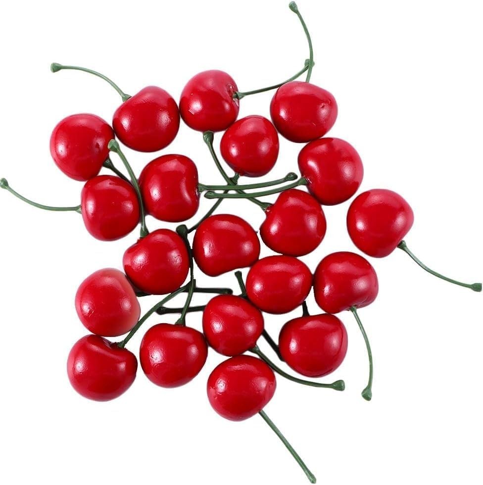20 Pcs Red Artificial Cherries,Fake Fruit Decor Small, Ref