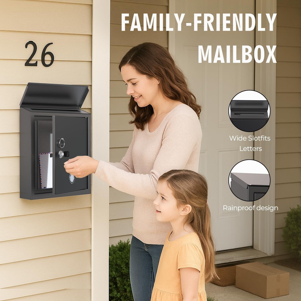 Wall Mount Mailboxes Rust Resistant Locking Mailbox for Outside with Key Lock