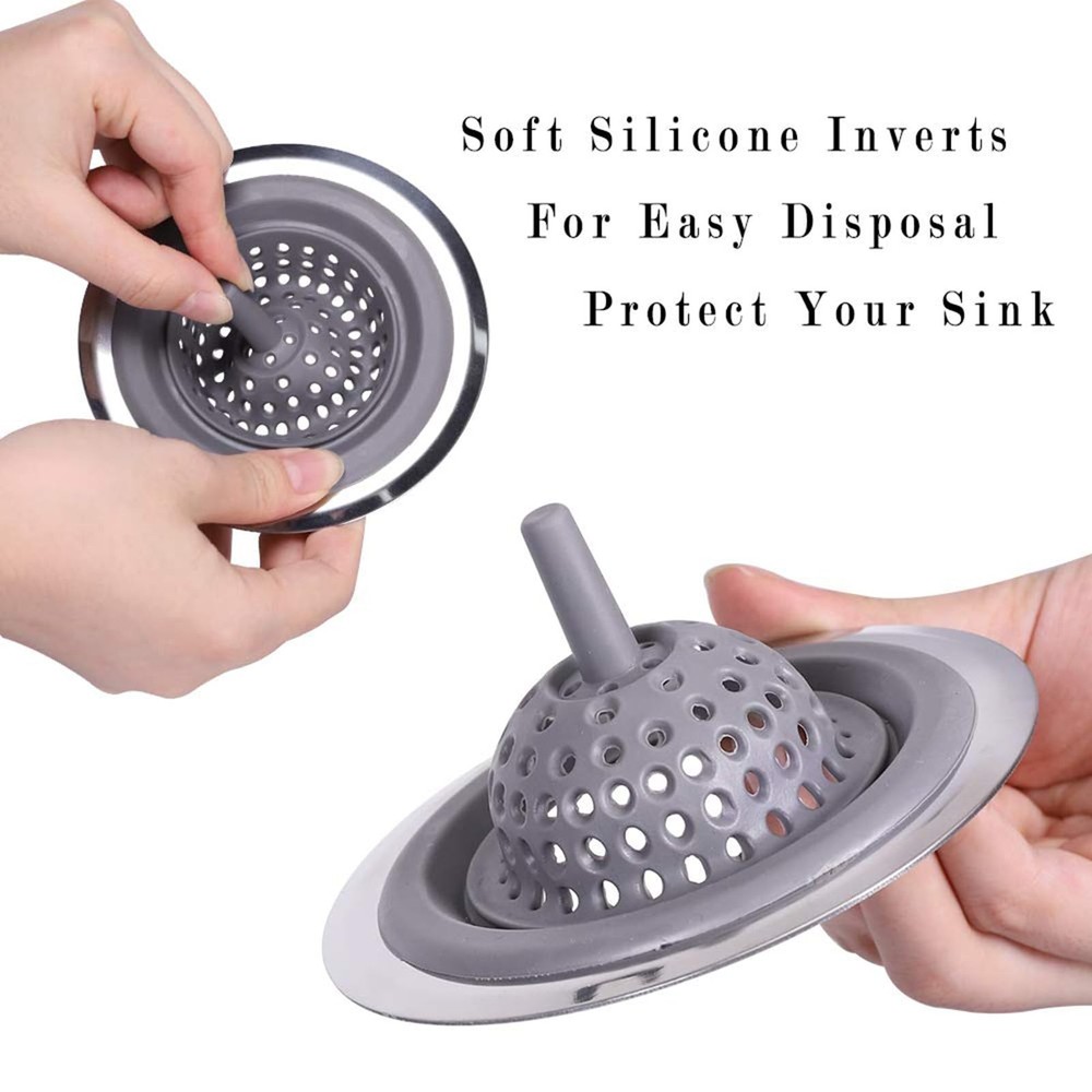 2 Pack Kitchen Sink Drain Strainer Silicone Stainless, Drain Protector,Preven...
