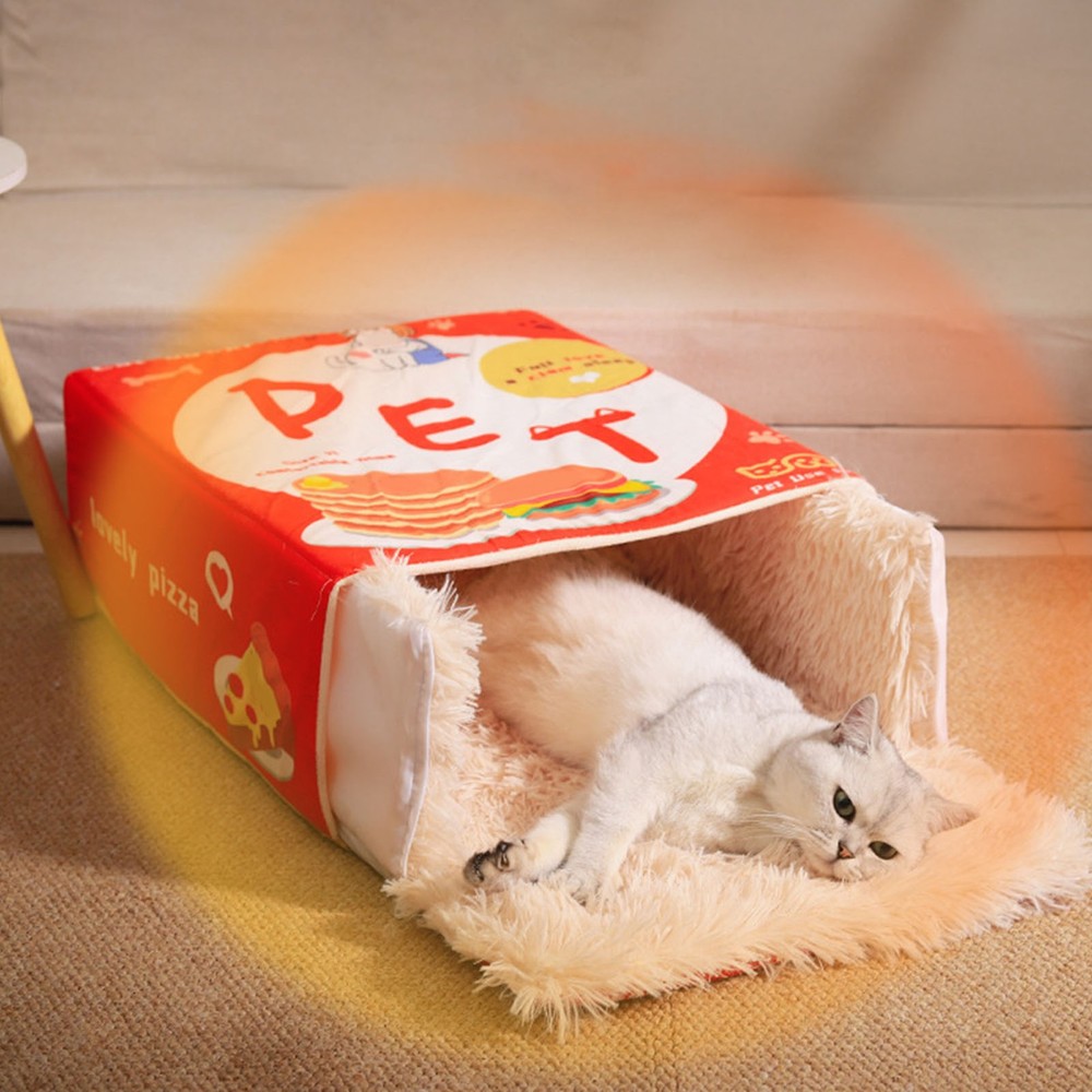 .Snack Box Cat Bed Cartoon Rectangular Fully Enclosed Four Season Universal