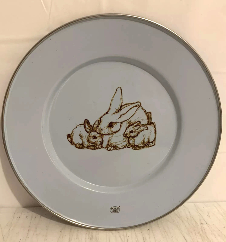 Golden Rabbit Enamelware Blue Bunny Plate & Bowl Hen Feathers Co