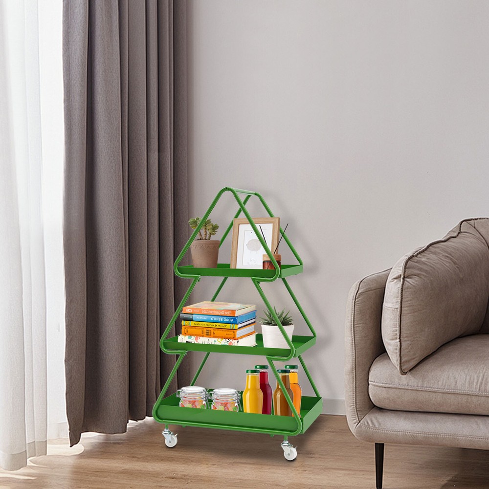 Iron Side Table White Tree-shaped End Table w/4 Universal Wheels for Living Room