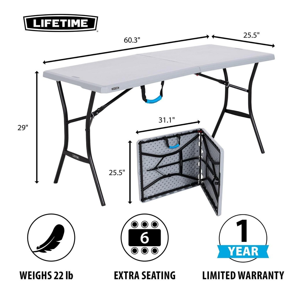 Folding Table Gray 15 Feet UV-Protected Lightweight Half-fold Weather-Resistant
