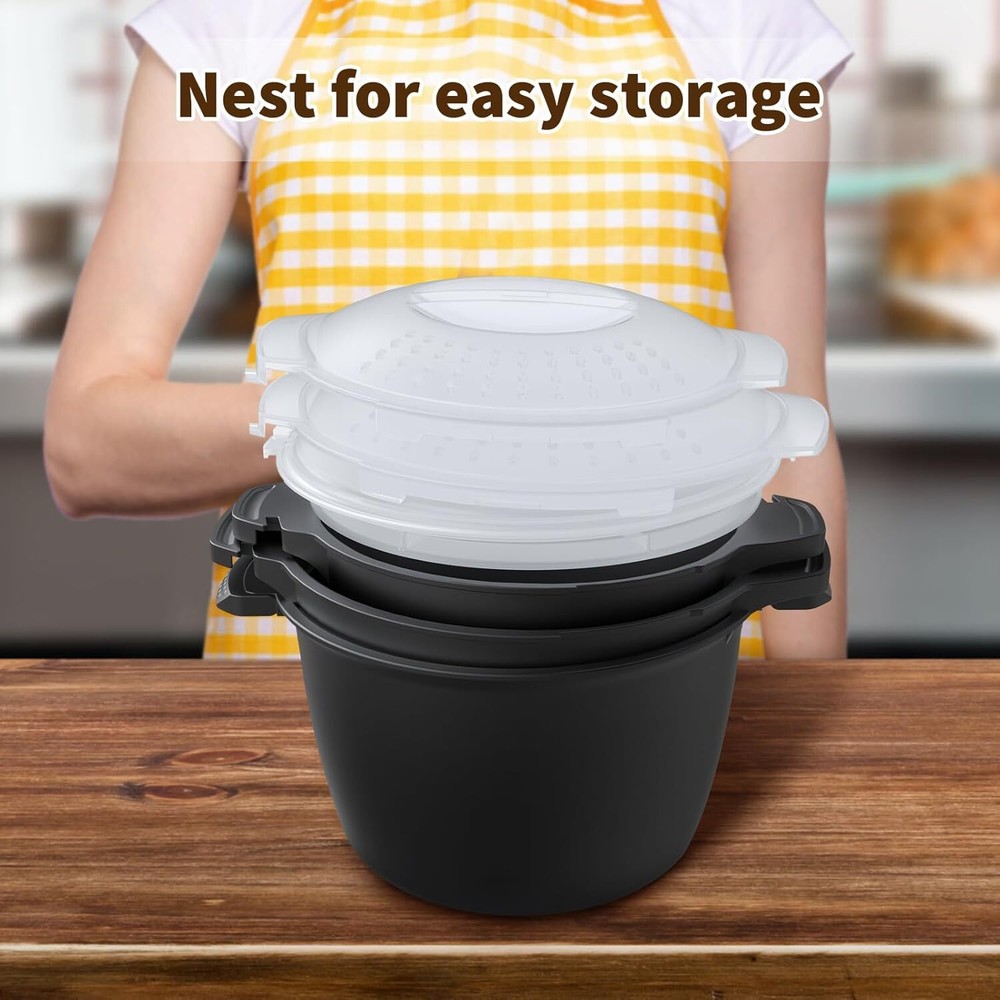 Professional 3-piece microwave cookware set, dishwasher safe, nestable storage