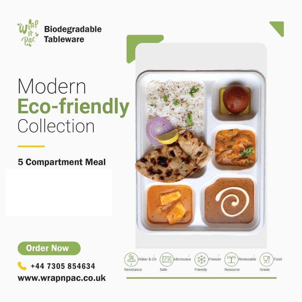 Disposable, Biodegradable,Wedding Party Tray Plates Punjabi Thali 5 section 25pc