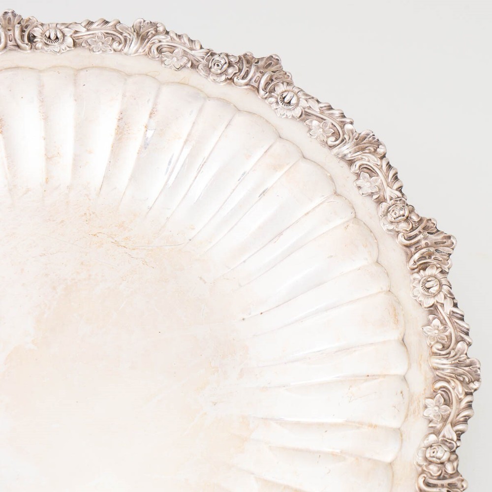 Reed & Barton Silverplate Aspic Round Tray 18" Fluted Serving Platter Dish #4025