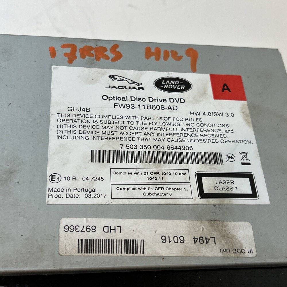 2017 RANGE ROVER SPORT CD DVD DRIVE PLAYER CONTROL MODULE UNIT FW93-11B608-AD