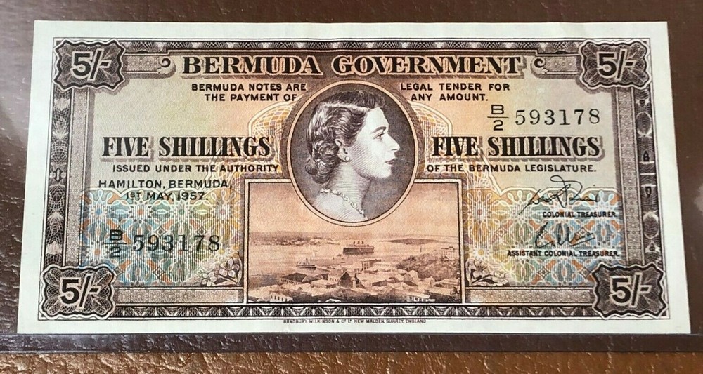 1957 Bermuda 5 Schillings Note - Crisp!