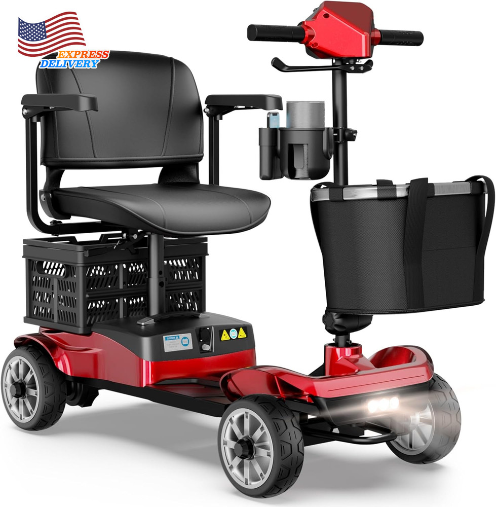 Foldable 4-Wheel Mobility Scooter Portable Motorized Scooter Detachable Battery