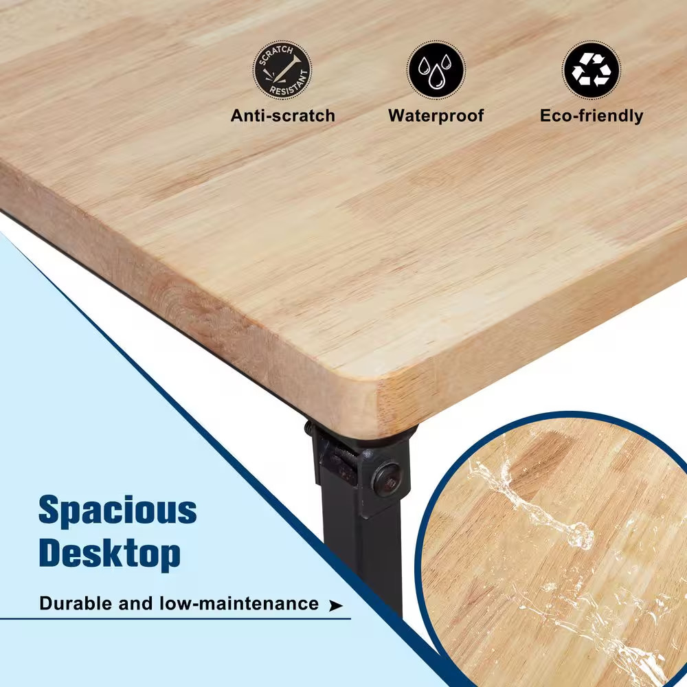 68 In. W X 21 In. D Adjustable Solid Wood Top Workbench Foldable Hardwood Workbe