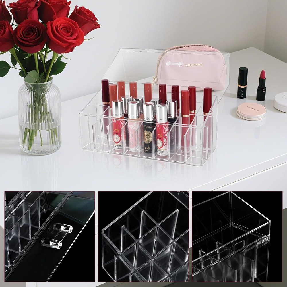 Acrylic Lipgloss Lip Gloss Holder & Rollerball Perfume Organizer Compact
