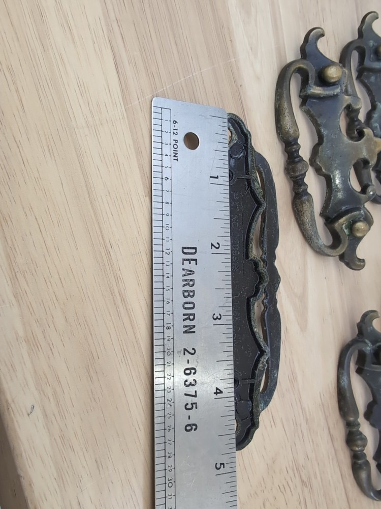 Lot Of 7 Vintage Brass Solid Bar Drawer Pulls 3” Centers Marked 1968 Can