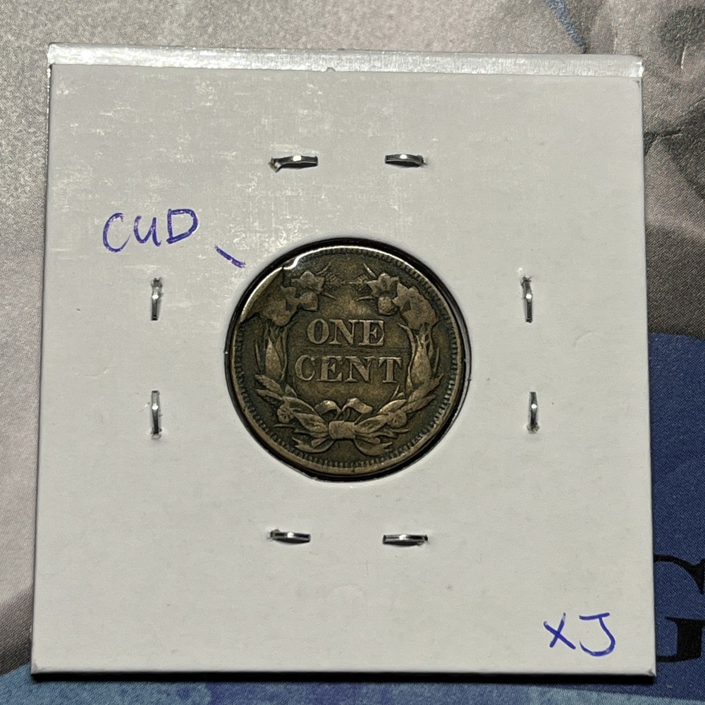 1858 Flying Eagle Cent Copper Coin VF CUD error On Reverse