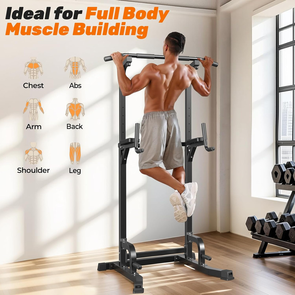 Power Tower Pull Up Dip Station Adjustable Height Home Gym Strength Trainer