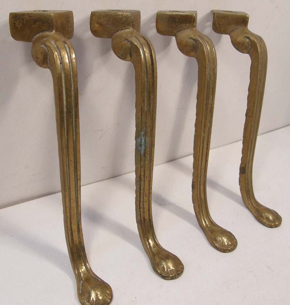 SET 4 VINTAGE CAST SOLID BRASS 8.5" CABRIOLE LEGS FOR FOOTSTOOL