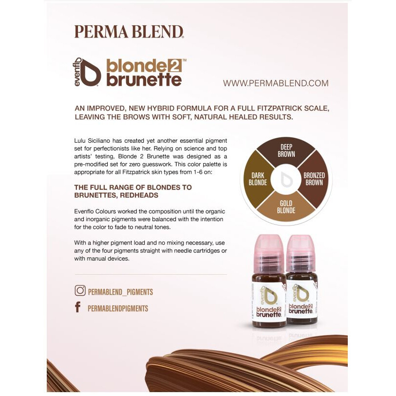 PERMA BLEND Evenflo Blond 2 Brunette Microblading Permablend Pigment Ink Set Kit