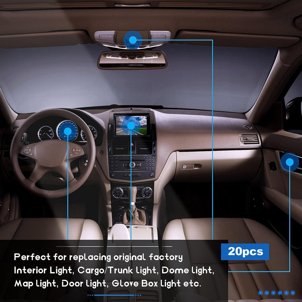 For Subaru 20pcs LED Interior Lights Bulbs Kit Car Trunk Dome License Plate Lamp