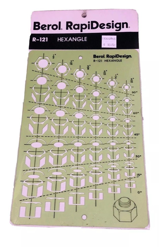 NOS New BEROL RAPIDESIGN R-121 HEXANGLE Drafting Template Vintage