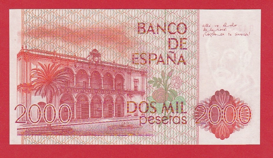 REPLACEMENT 9A 2000 Pesetas 1980 '' Juan Ramon Jimenez '' GEM UNC