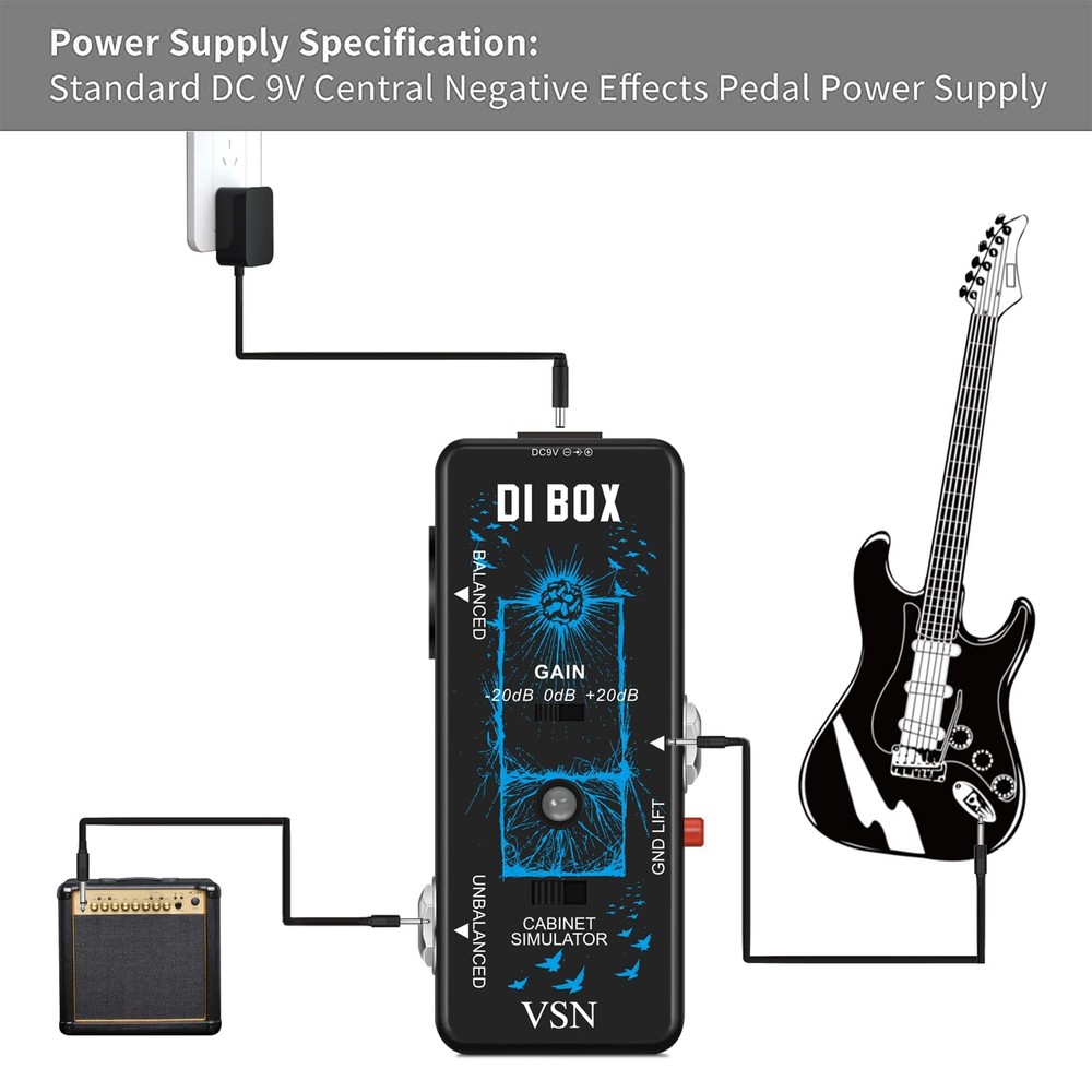 High Performance Passive DI Box Unit Hum Eliminator 1/4 instrument Direct Box
