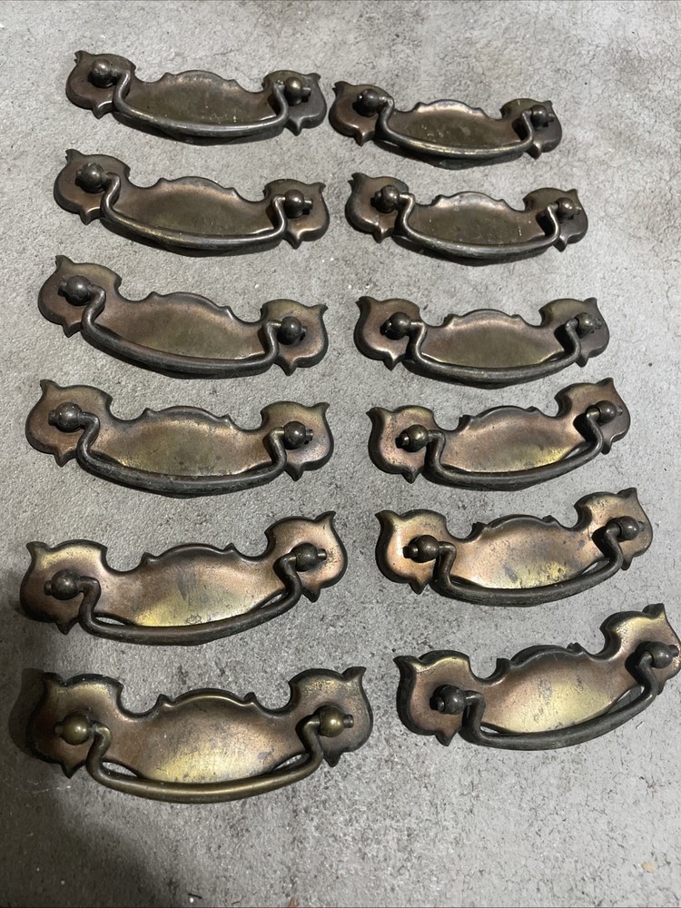 12 Antique Hardware Batwing Vintage Brass Drawer Pull 3” centers