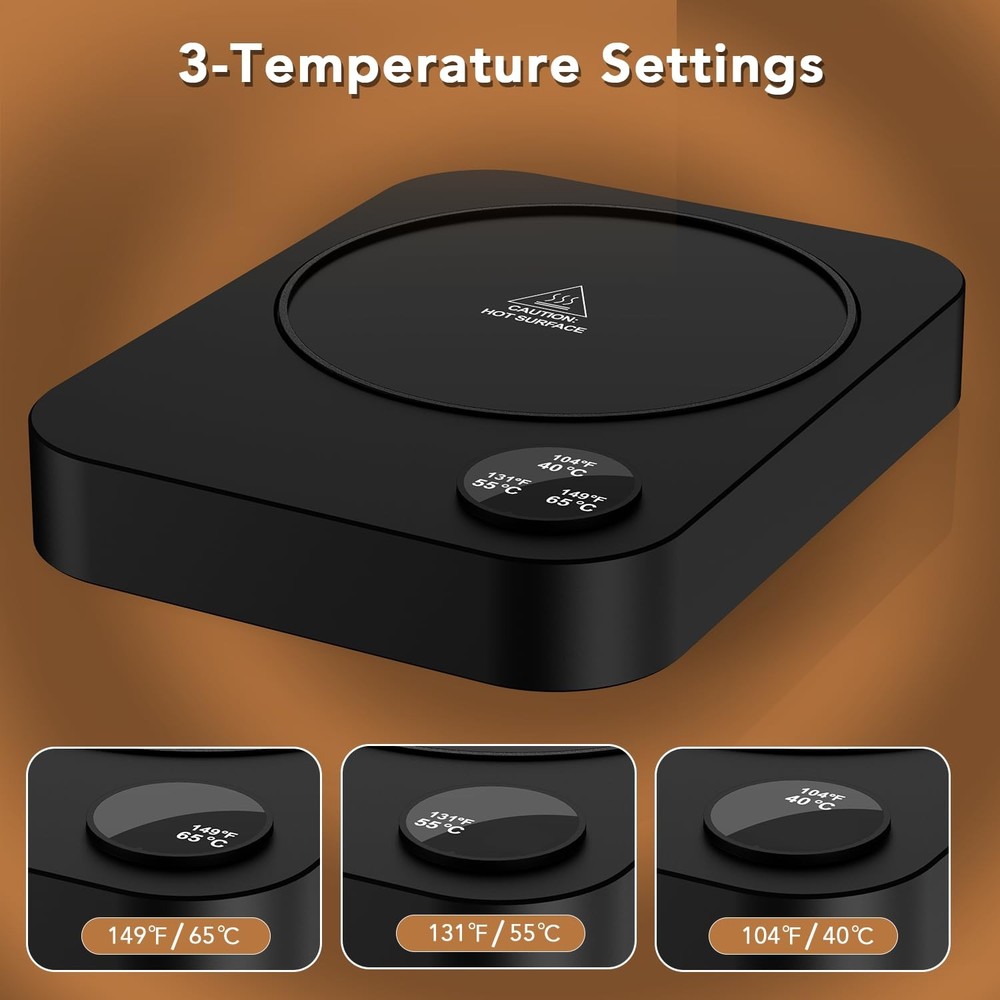 Coffee Mug Warmer for Desk with 3 Temperature Settings & Medium, Dark Walnut