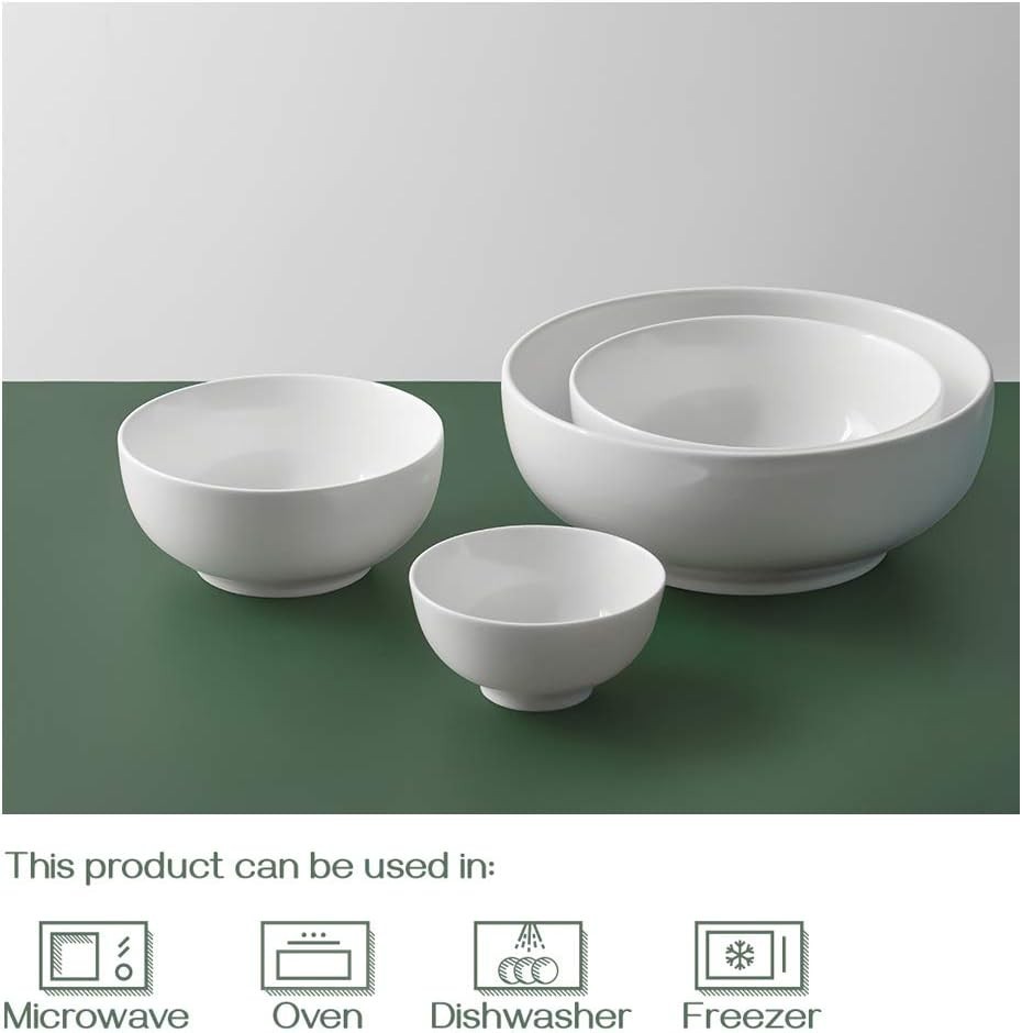 Versatile Mixing Bowl Set - 4 Soft White Ceramic Bowls for Every Kitchen Need
