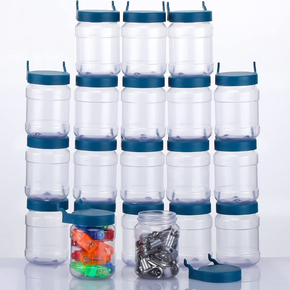 20 Sets Dark Blue Pegboard Organizer Jars with Lids Bins Storage