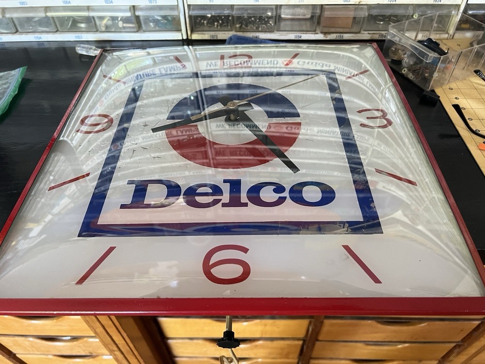 Vintage "Delco” Rare Offset advertising clock by Pam