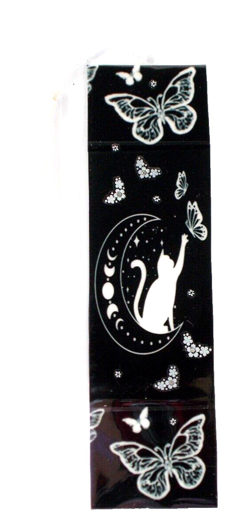 WHITE CAT ON MOON/BUTTERFLY UNIQUE EXQUISITE LAMINATED BOOKMAKE READING