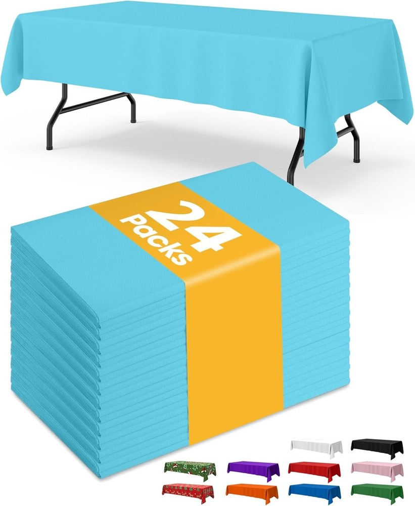 White Plastic Table Cloth 24 Pack 54" × 108" Rectangle Disposable Tablecloths