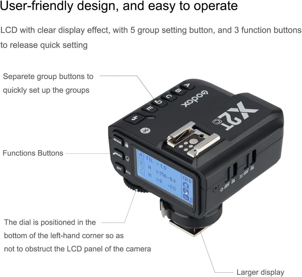 Professional X2T-C Wireless Flash Trigger for Canon: 5 Groups, Bluetooth Control