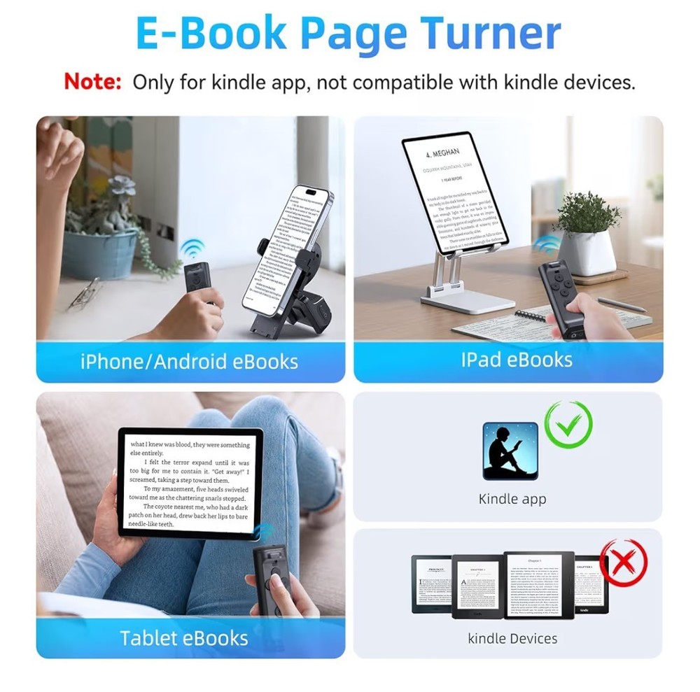 Bluetooth Remote Control Page Turner & Camera Shutter for iPhone iPad Android...