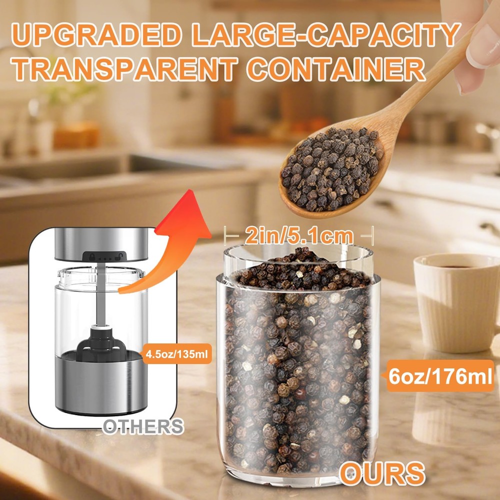 Salt and Pepper Grinder Set Rechargeable, External Adjustable Coarseness, Aut...