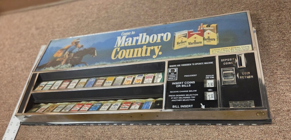 Cigarette vending machine control panel heavy chrome metal - vintage old time