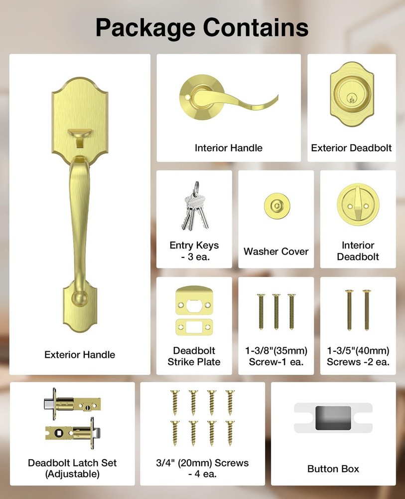 Brightify Brushed Gold Front Door Lock Set, Keyed Entry Door Handle with Dead...