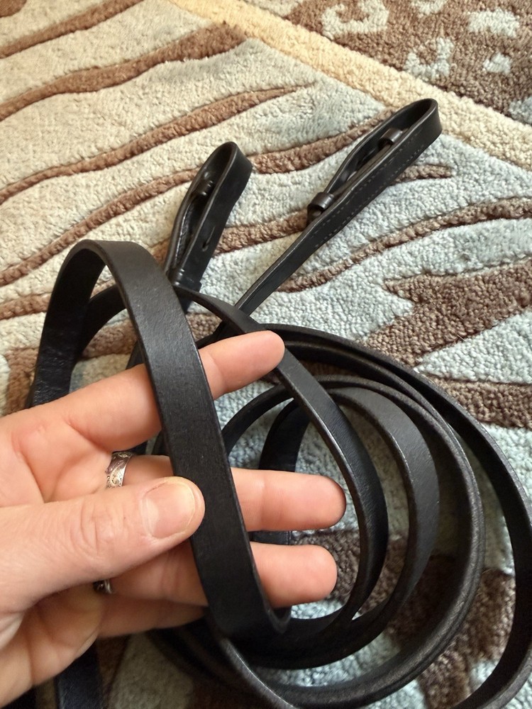 High-End Flat Leather Snaffle Reins Black Full Size EUC