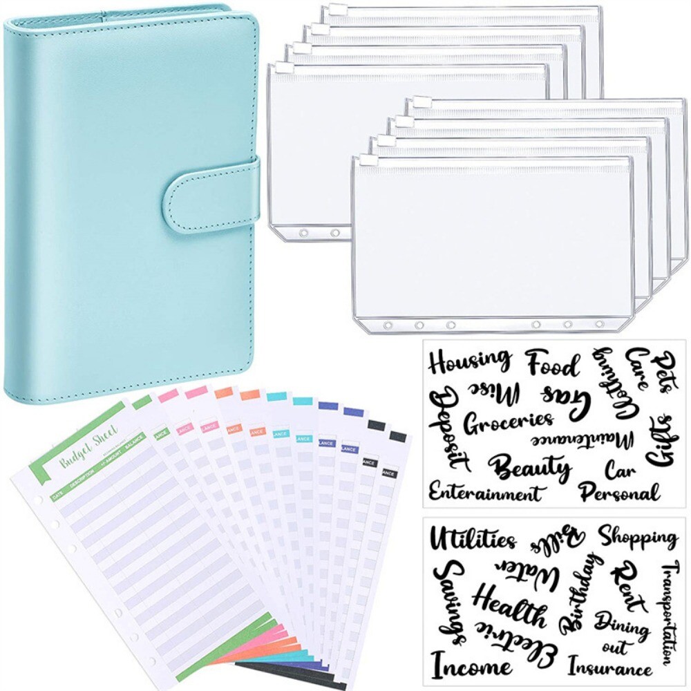 PU Leather Notebook A6 Ring Binder Budget Planner Organizer Cover Pockets Labels