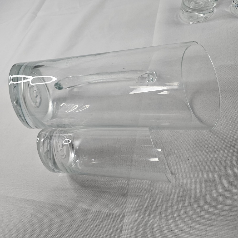 Clear Glass Tilted 9" Pitcher And 3 5.25" Glasses Please Read Description